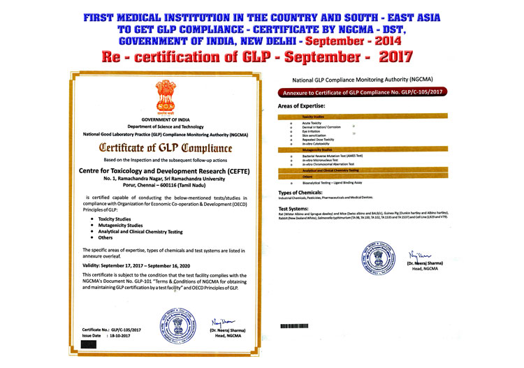 The Centre for Toxicology & Development Research (CEFTE) received Certificate of Compliance