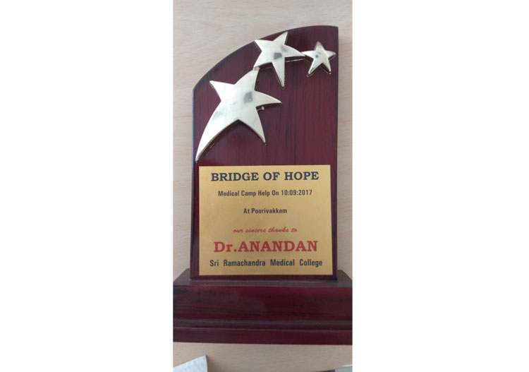Dr.S.Anandan has been recognised as Bridge of Hope
